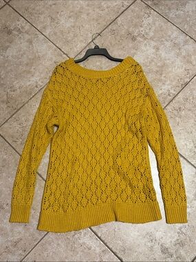 Lane Bryant Open-Knit Mustard Crewneck Sweater